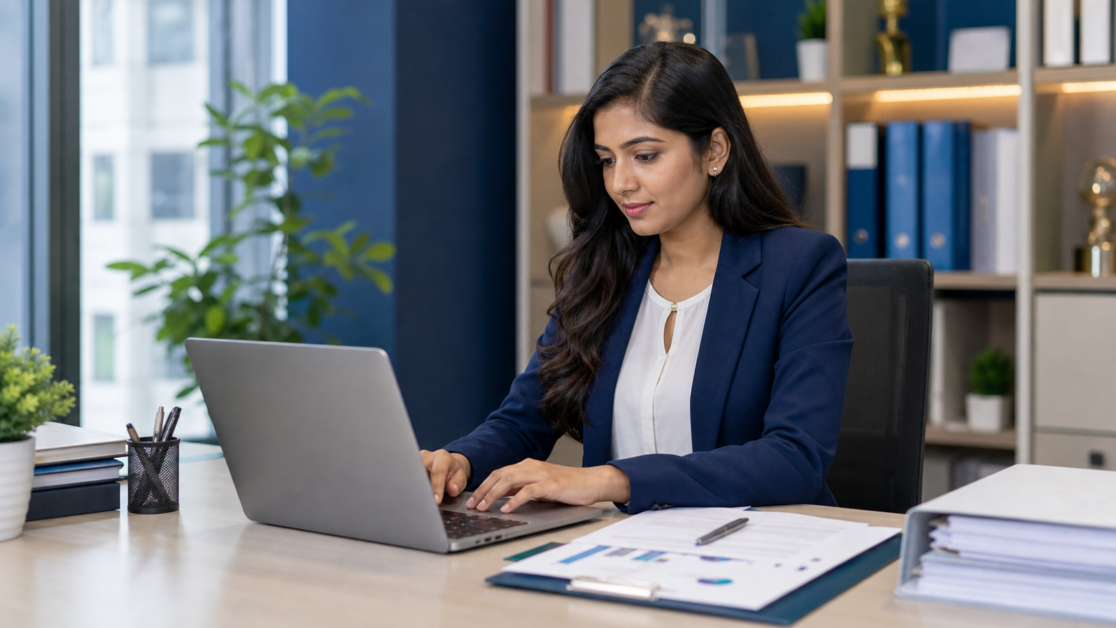 Compliance executive sending documents through email from a laptop
