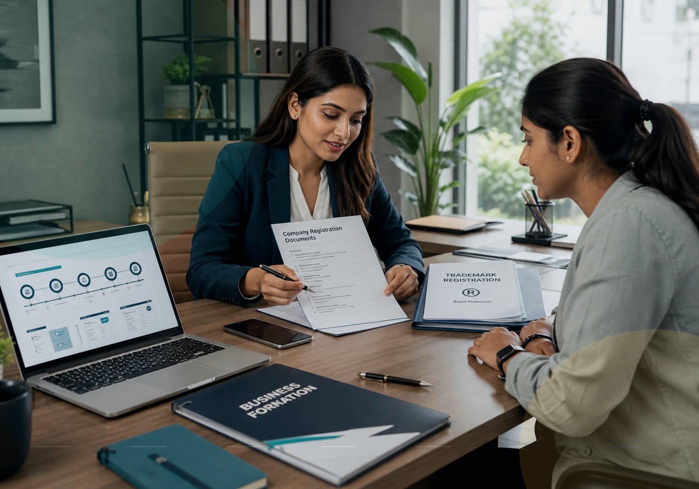 Business registration consultation at a professional office desk