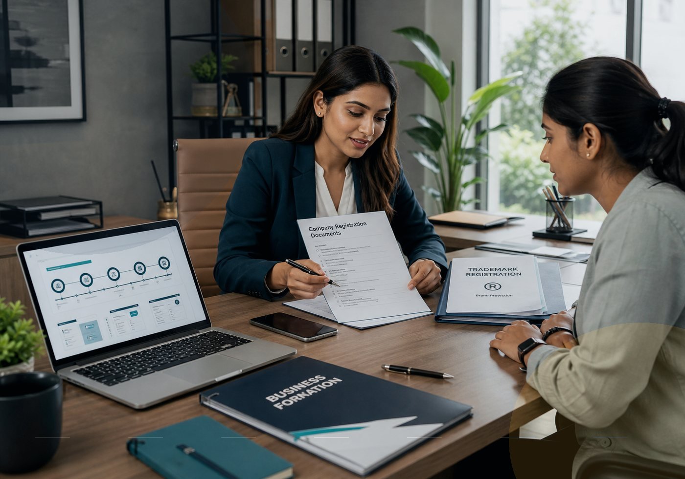 Business registration consultation at an office desk