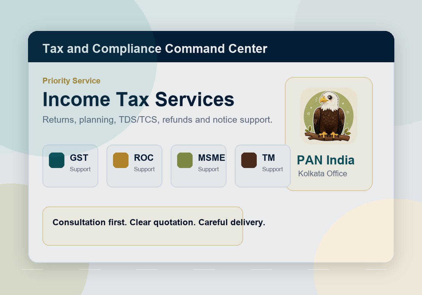 Tax advisor reviewing income tax documents at a professional desk